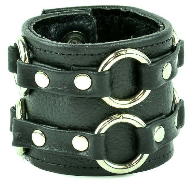 FB109 DOUBLE RING LEATHER BRACELET