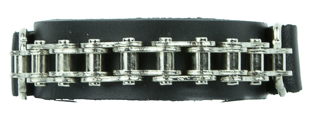 FB127 BIKE CHAIN LEATHER BRACELET