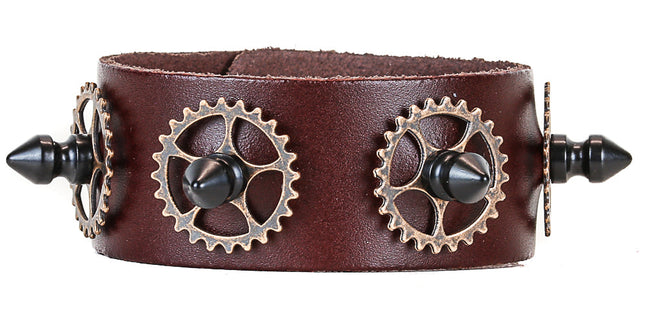 FB130BRN COPPER GEAR WITH SILVER OR BLACK SPIKE BRACELET