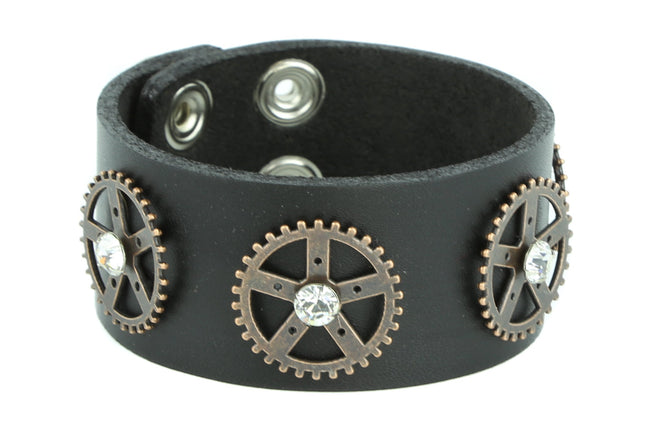 FB132COP COPPER GEAR BRACELET WITH ASSORTED RHINESTONE