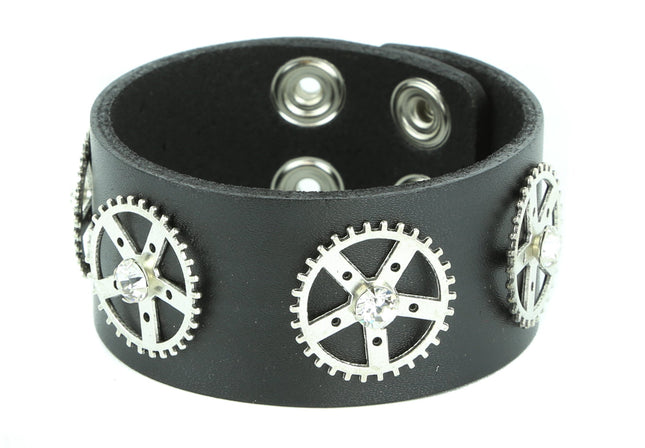 FB132NIC NICKEL GEAR BRACELET WITH ASSORTED RHINESTONE