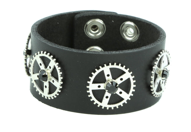 FB132NIC NICKEL GEAR BRACELET WITH ASSORTED RHINESTONE