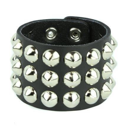 BC127CON THREE 3 ROW 1/2" CONICAL STUDDED BRACELET