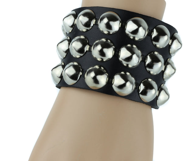 BC127CON THREE 3 ROW 1/2" CONICAL STUDDED BRACELET
