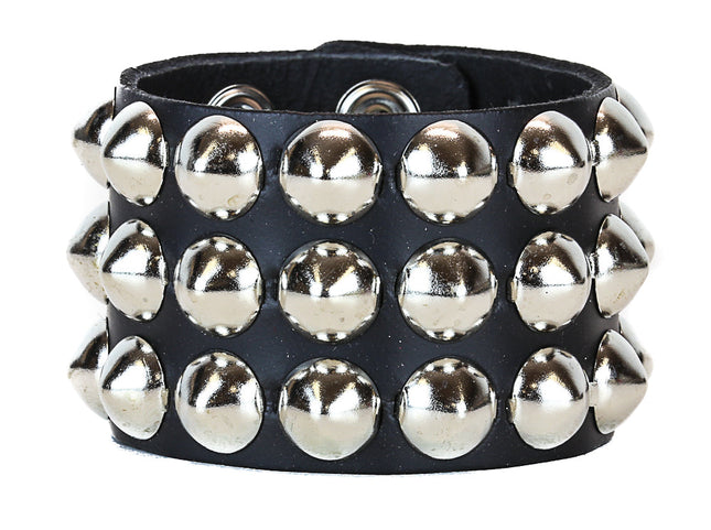 BC127CON THREE 3 ROW 1/2" CONICAL STUDDED BRACELET