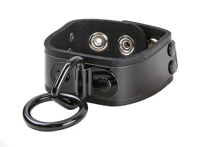 FB162MET METAL PLATE BONDAGE RING LEATHER BRACELET