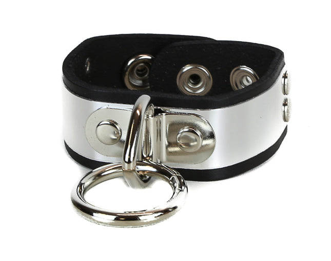 FB162MET METAL PLATE BONDAGE RING LEATHER BRACELET