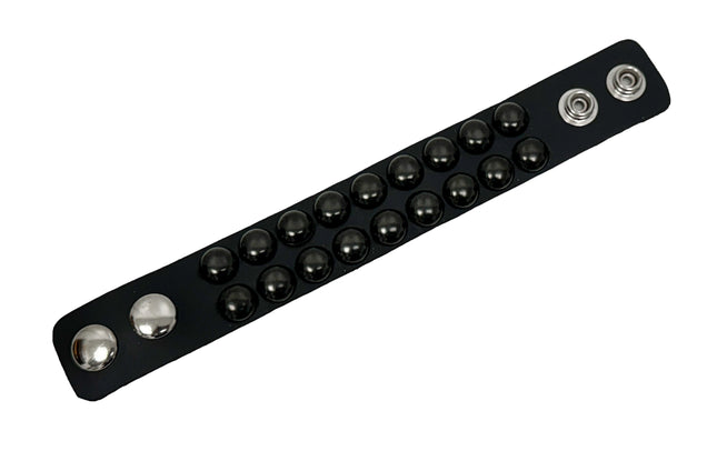 BC112RND-BS BLACK 2 ROW  1/2" ROUND STUD BRACELET