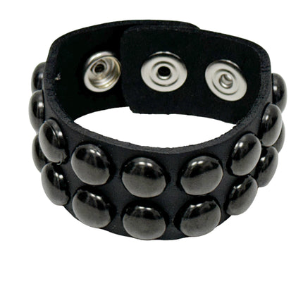 BC112RND-BS BLACK 2 ROW  1/2" ROUND STUD BRACELET