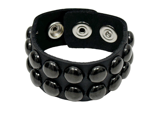 BC112RND-BS BLACK 2 ROW  1/2" ROUND STUD BRACELET