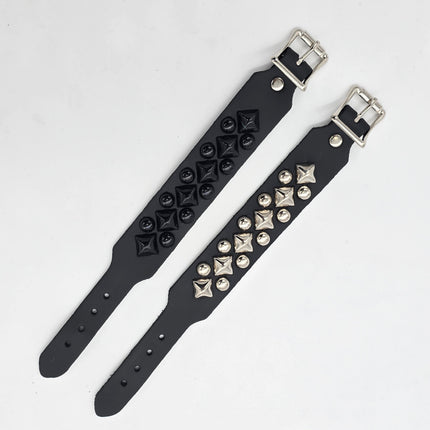 BC262BUCKLE 2 ROWROUND AND DIAMOND STUDDED BUCKLE BRACELET CUFF