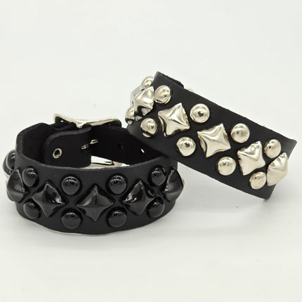BC262BUCKLE 2 ROWROUND AND DIAMOND STUDDED BUCKLE BRACELET CUFF