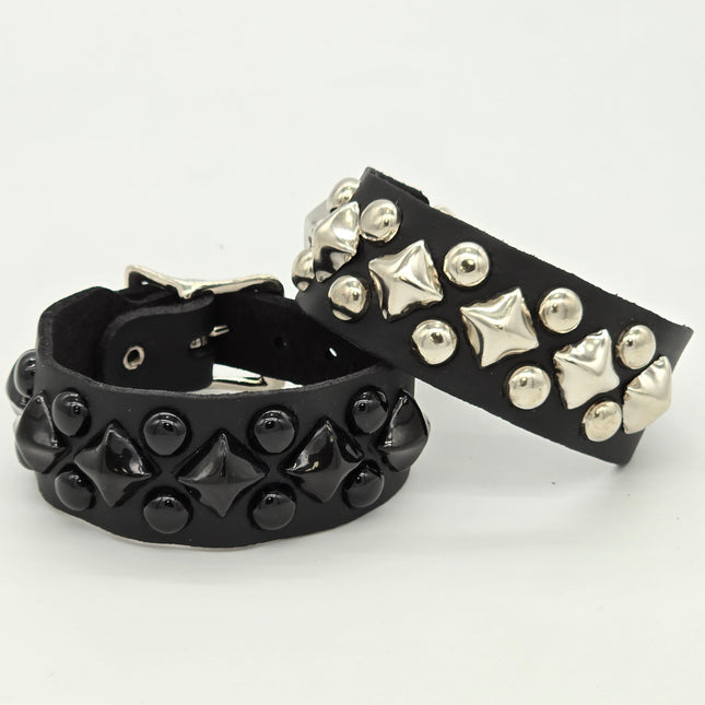 BC262BUCKLE 2 ROWROUND AND DIAMOND STUDDED BUCKLE BRACELET CUFF