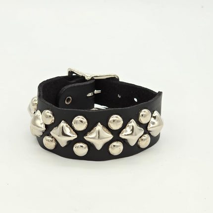 BC262BUCKLE 2 ROWROUND AND DIAMOND STUDDED BUCKLE BRACELET CUFF