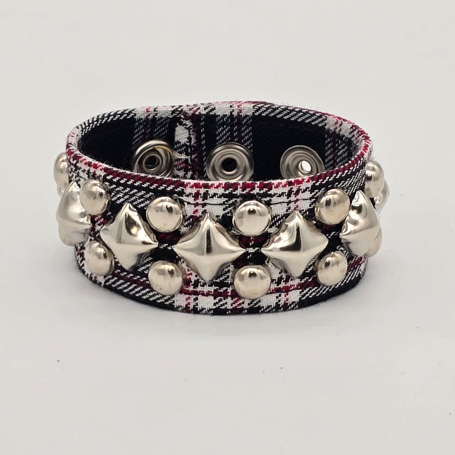 BC262PDPLAID 2 ROW ROUND DIAMOND STUDDED BRACELET CUFF