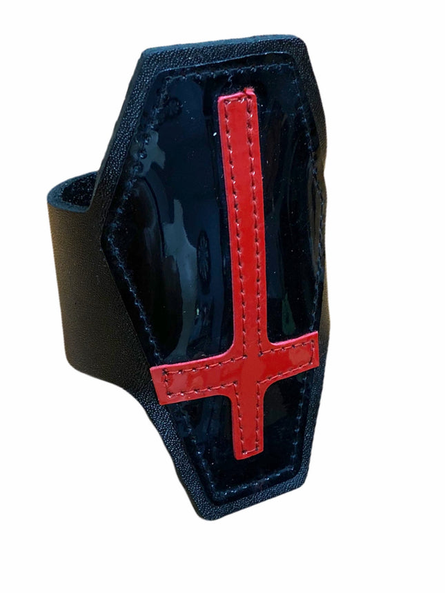 FB300BLK BLACK COFFIN BRACELET WITH RED CROSS