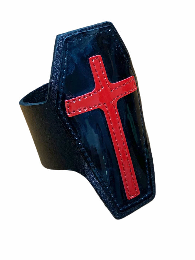 FB300BLK BLACK COFFIN BRACELET WITH RED CROSS
