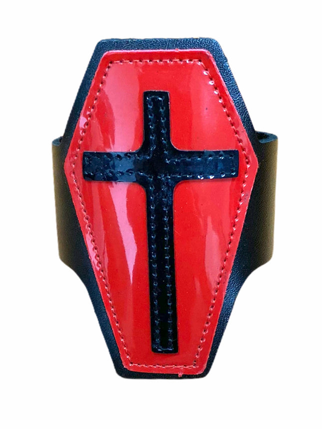 FB300RED RED COFFIN BRACELET WITH BLACK OR WHITE CROSS