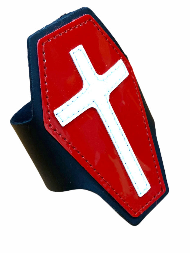 FB300RED RED COFFIN BRACELET WITH BLACK OR WHITE CROSS