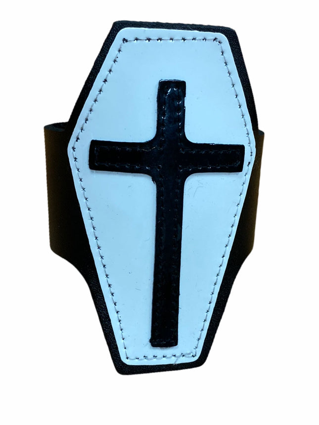 FB300WHT WHITE COFFIN BRACELET WITH BLACK CROSS