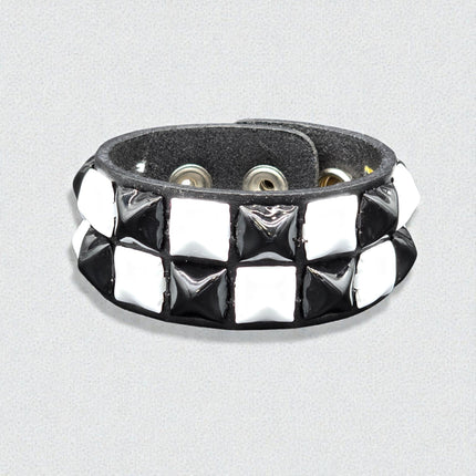 FB307 TWO ROW  PYRAMID STUD CHECKERED STUDDED