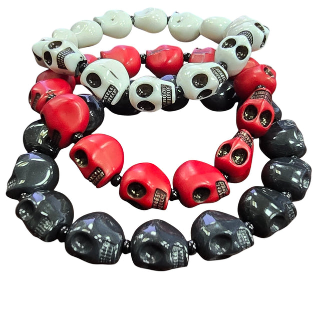 FB3247  3PC SET SKULL RED/BLK/WHT STRETCH BRACELET