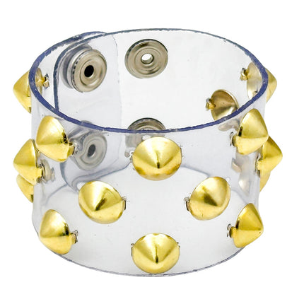 FB346 VN-CLR 3 ROWS OF 1/2" CONICAL  STUDS BRACELET PVC CLEAR