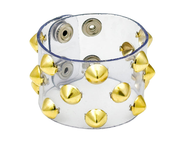FB346 VN-CLR 3 ROWS OF 1/2" CONICAL  STUDS BRACELET PVC CLEAR