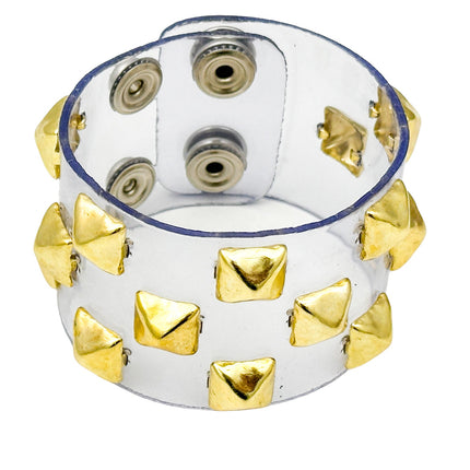 B347 VN-CLR 3 ROWS OF 1/2" PYRAMID  STUDS BRACELET PVC CLEAR