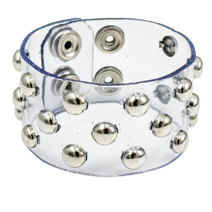 FB346 VN-CLR 3 ROWS OF 1/2" ROUND   STUDS BRACELET PVC CLEAR