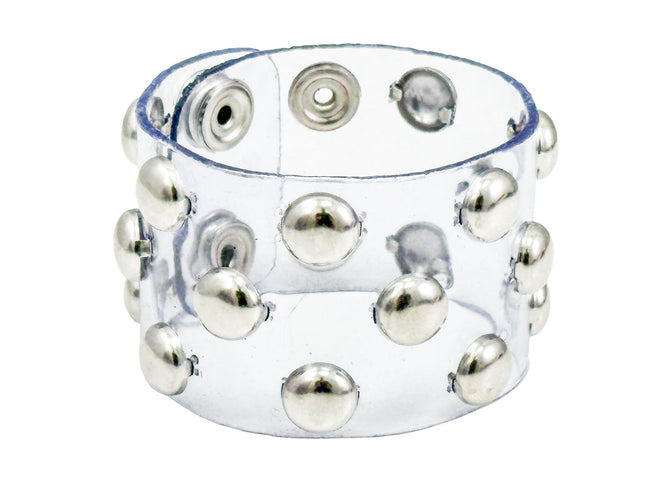 FB346 VN-CLR 3 ROWS OF 1/2" ROUND   STUDS BRACELET PVC CLEAR
