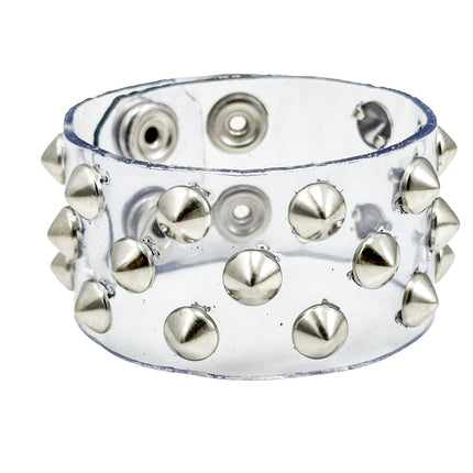 FB349 VN-CLR 3 ROWS SMALL ROUND STUDS BRACELET PVC CLEAR