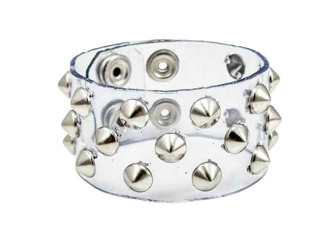 FB349CONICAL  VN-CLR 3 ROWS SMALL CONE STUDS BRACELET PVC CLEAR