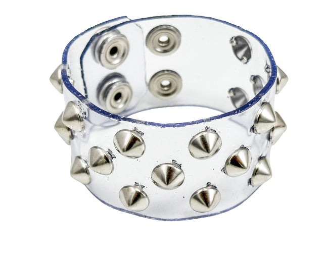 FB349CONICAL  VN-CLR 3 ROWS SMALL CONE STUDS BRACELET PVC CLEAR