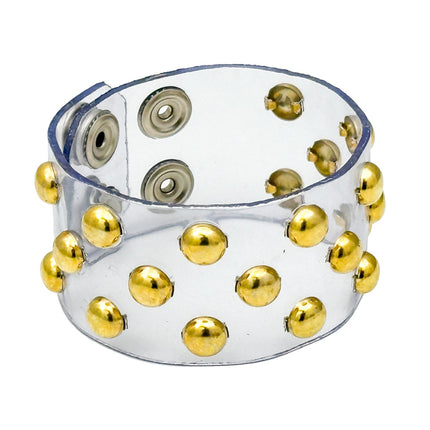 FB349 VN-CLR 3 ROWS SMALL ROUND STUDS BRACELET PVC CLEAR