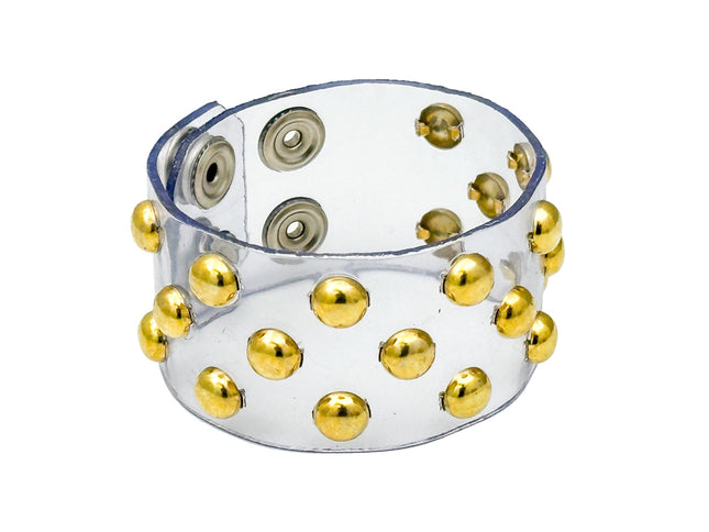 FB349 VN-CLR 3 ROWS SMALL ROUND STUDS BRACELET PVC CLEAR