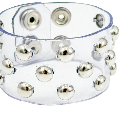 FB349 VN-CLR 3 ROWS SMALL ROUND STUDS BRACELET PVC CLEAR