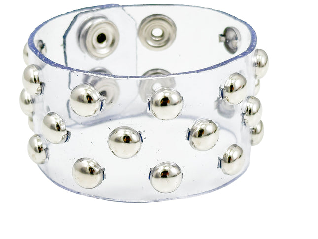FB349 VN-CLR 3 ROWS SMALL ROUND STUDS BRACELET PVC CLEAR