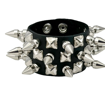 FB354 3 ROWS OF 1" SPIKE & STUDS BRACELET