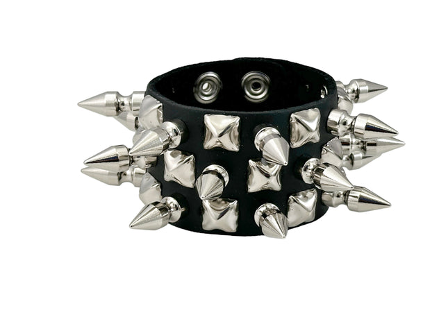 FB354 3 ROWS OF 1" SPIKE & STUDS BRACELET