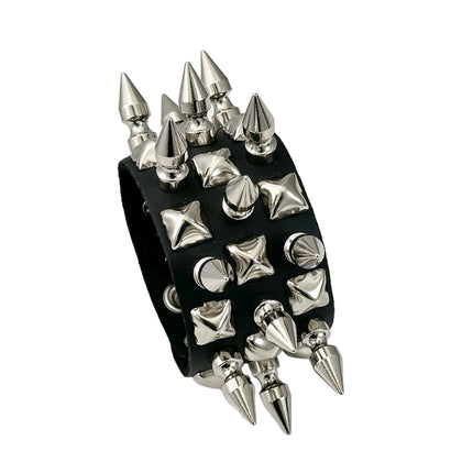 FB354 3 ROWS OF 1" SPIKE & STUDS BRACELET