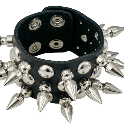 FB355 3 ROWS OF 1" SPIKE & 1/2" ROUND STUDS BRACELET