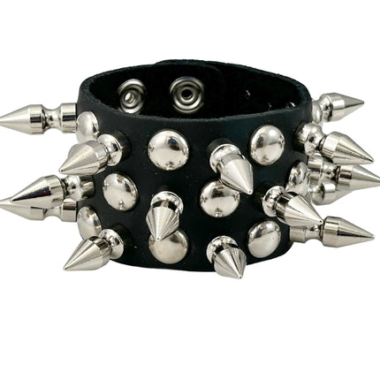 FB355 3 ROWS OF 1" SPIKE & 1/2" ROUND STUDS BRACELET