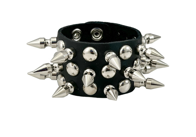 FB355 3 ROWS OF 1" SPIKE & 1/2" ROUND STUDS BRACELET