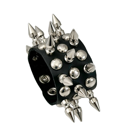 FB355 3 ROWS OF 1" SPIKE & 1/2" ROUND STUDS BRACELET