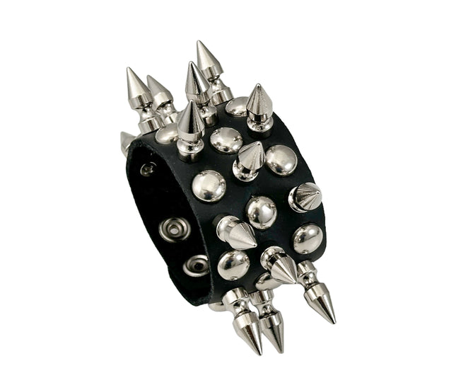 FB355 3 ROWS OF 1" SPIKE & 1/2" ROUND STUDS BRACELET