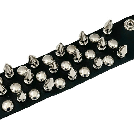 FB355 3 ROWS OF 1" SPIKE & 1/2" ROUND STUDS BRACELET