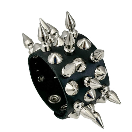 FB356 3 ROWS OF 1" SPIKE & 1/2" CONE STUDS BRACELET