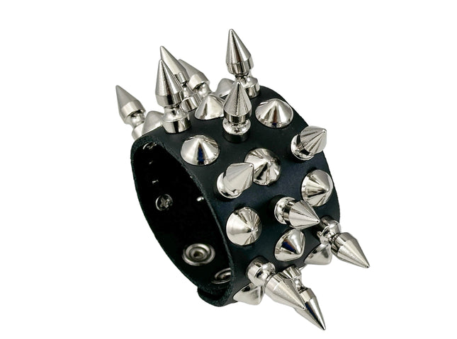 FB356 3 ROWS OF 1" SPIKE & 1/2" CONE STUDS BRACELET