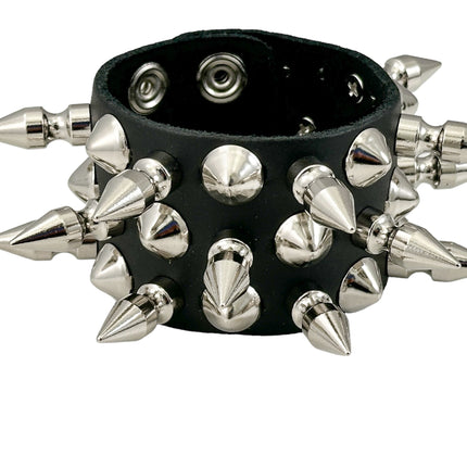 FB356 3 ROWS OF 1" SPIKE & 1/2" CONE STUDS BRACELET